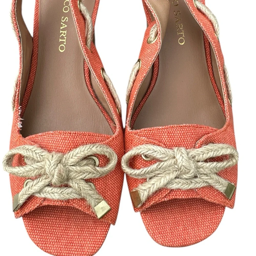 FRANCO SARTO Tangerine Laced Cliff Cork‎ Slingback Wedge Heel Sandal Womens Sz 8